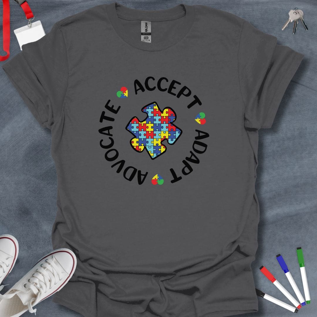 Teacher T-Shirt Charcoal / S Autism Support Puzzle Heart T-Shirt