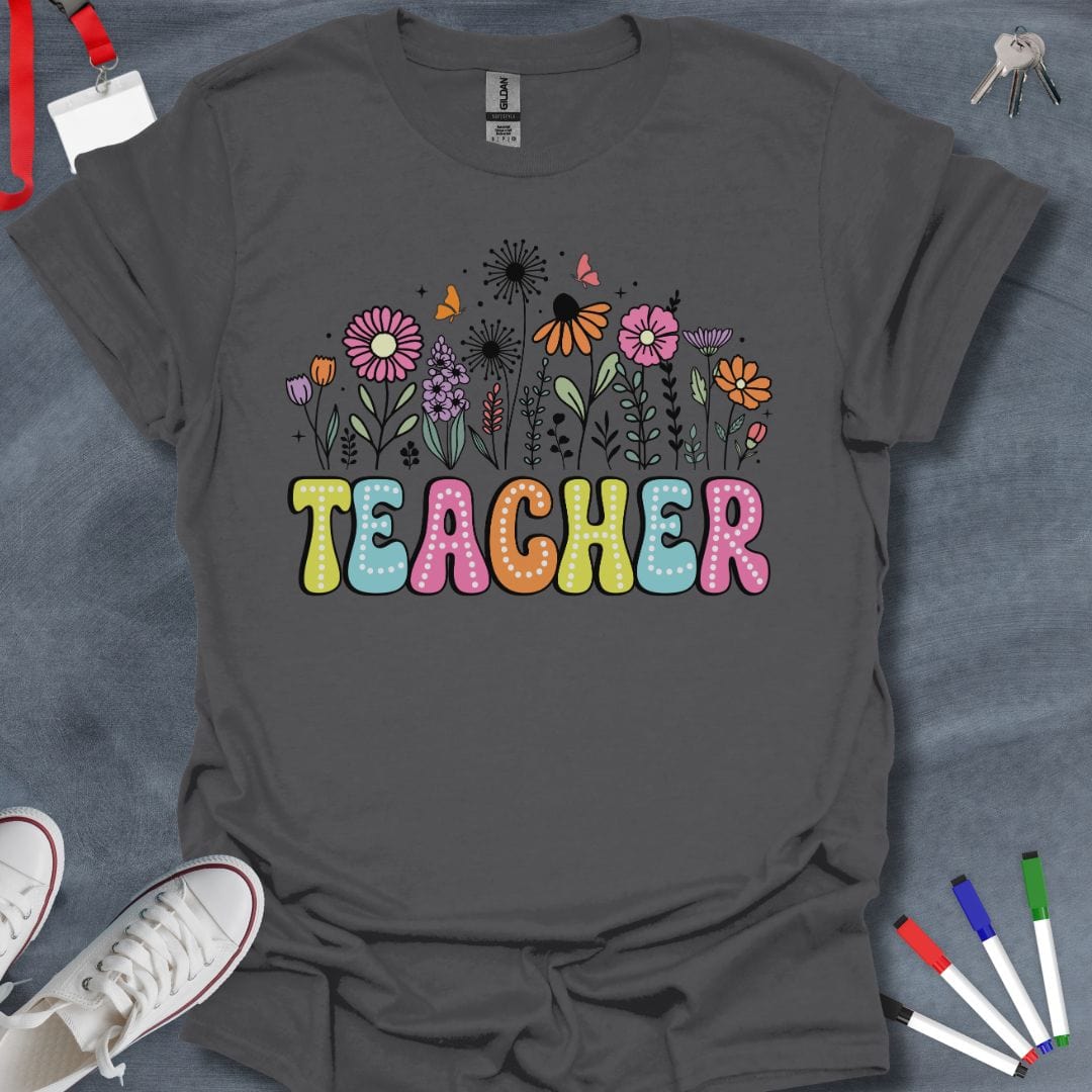 Teacher T-Shirt Charcoal / S Teacher Floral Dots Retro T-Shirt