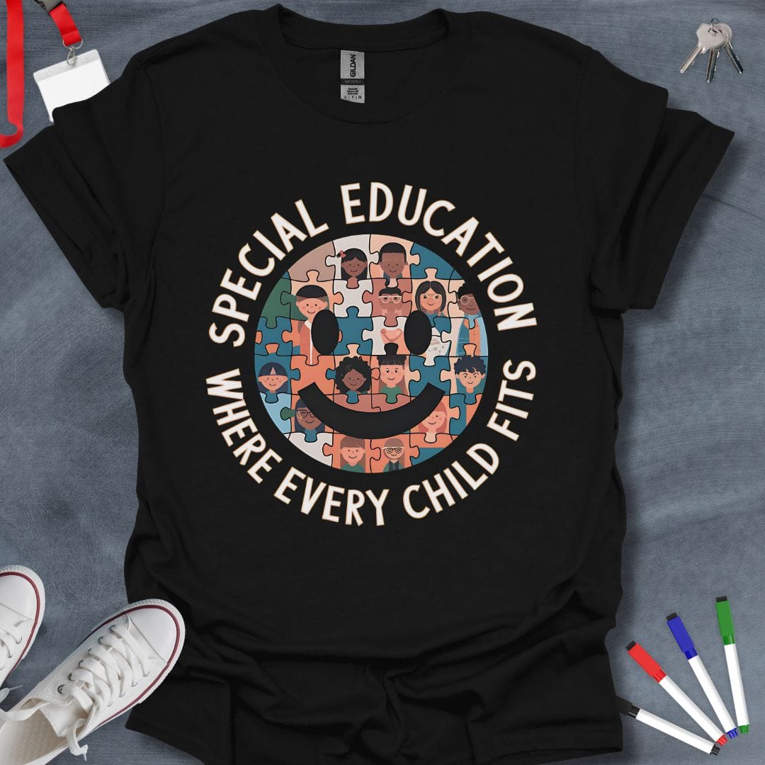 Teacher T-Shirt Black / S Special Education: Where Every Child Fits T-Shirt