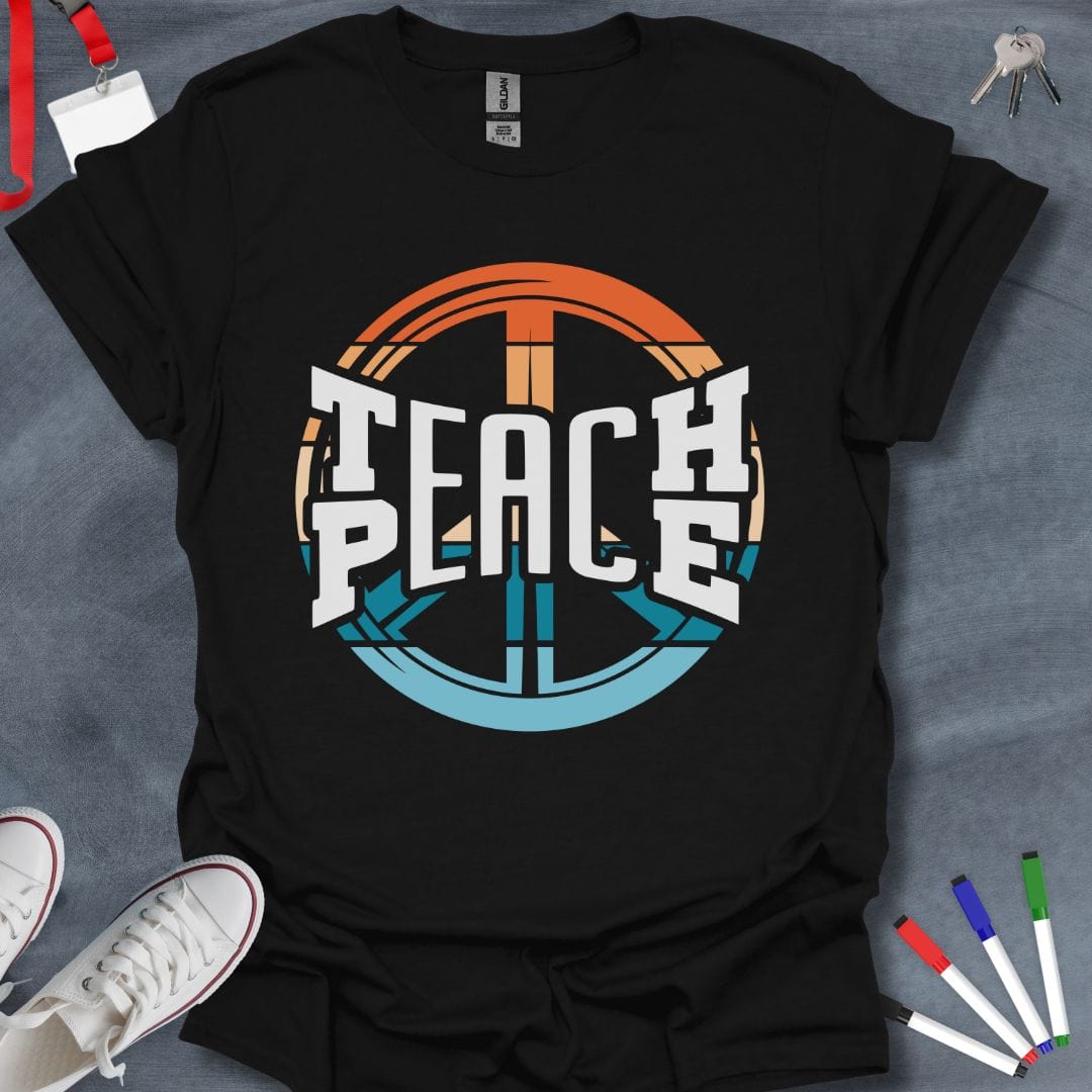 Teacher T-Shirt Black / S Retro Teach Peace T-Shirt