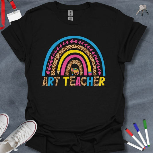 Teacher T-Shirt Black / S Art Teacher Leopard Rainbow T-Shirt