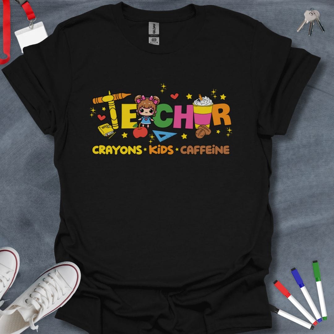 Teacher T-Shirt Black / S Teacher Crayons Kids Caffeine T-Shirt