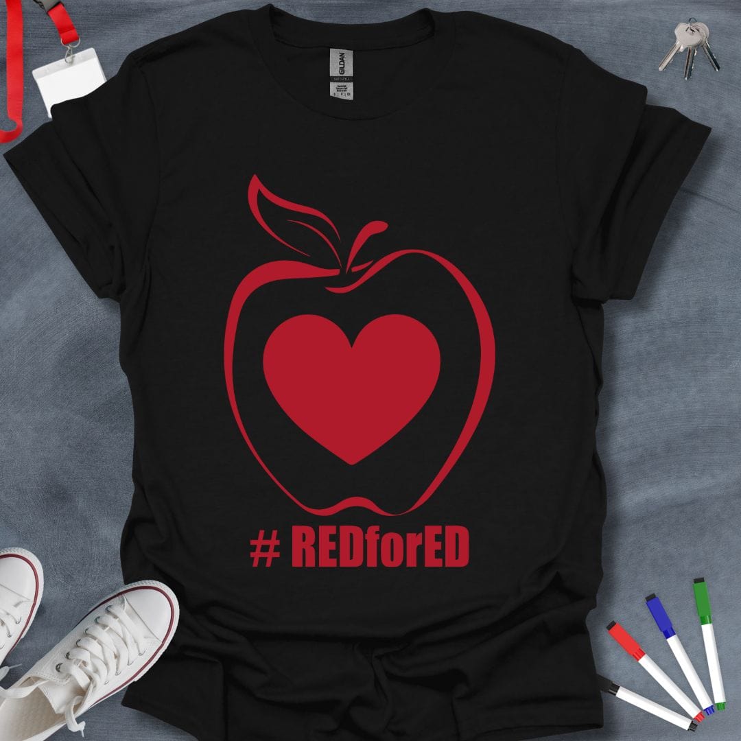 Teacher T-Shirt Black / S RED for ED Apple Heart T-Shirt