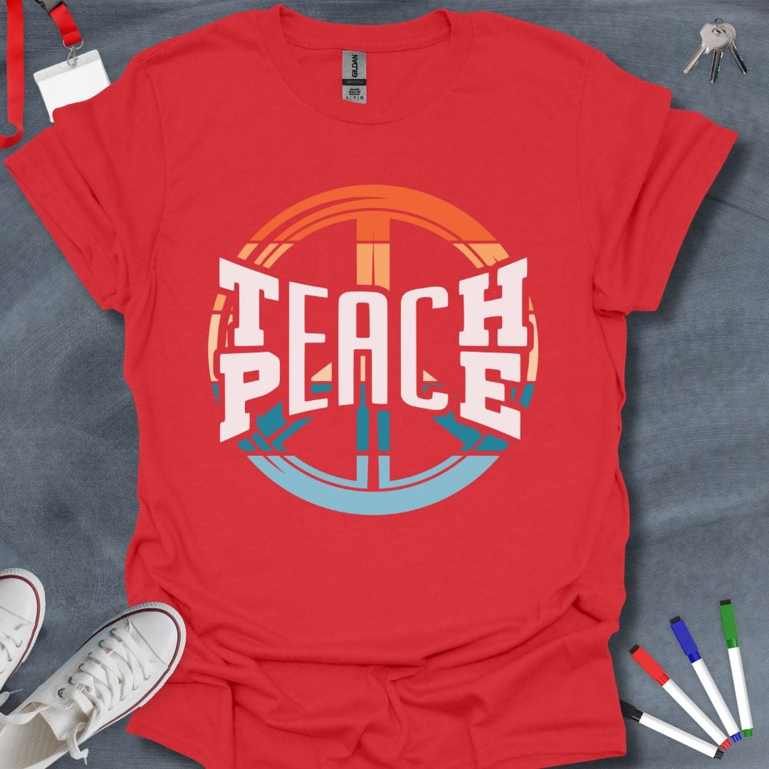 Teacher T-Shirt Red / S Retro Teach Peace T-Shirt