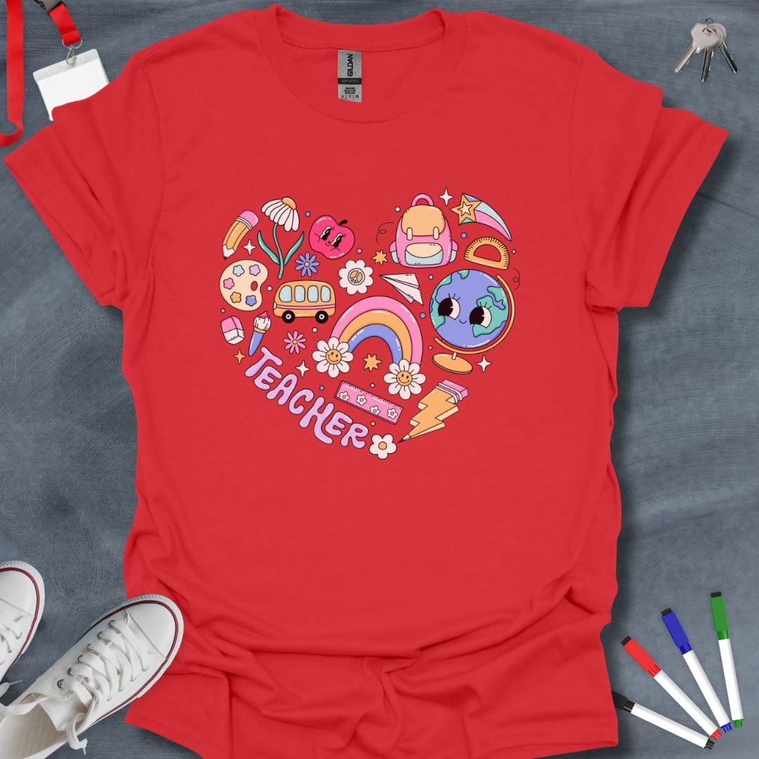 Teacher T-Shirt Red / S Heart of a Teacher Retro T-Shirt