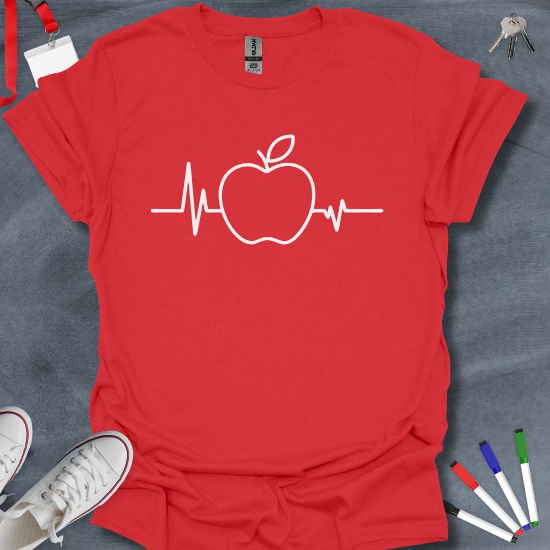 Teacher T-Shirt Red / S Heart of Education Apple EKG T-Shirt