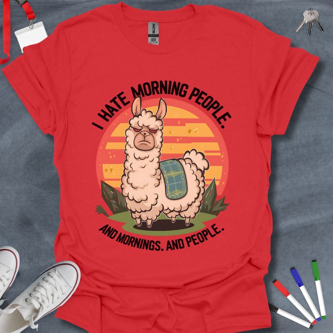 Teacher T-Shirt Red / S Grumpy Llama Morning Hater T-Shirt