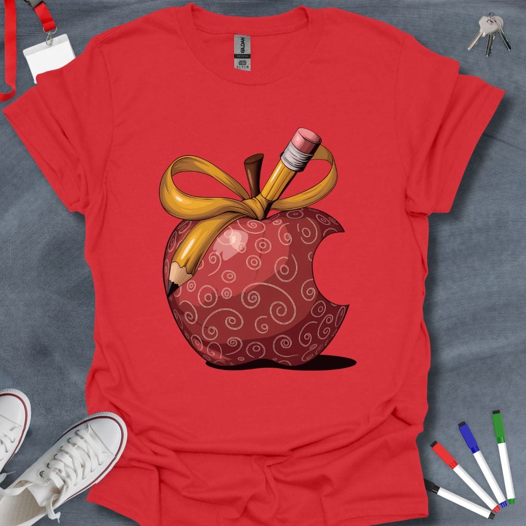 Teacher T-Shirt Red / S Creative Core Teacher's Apple and Pencil T-Shirt