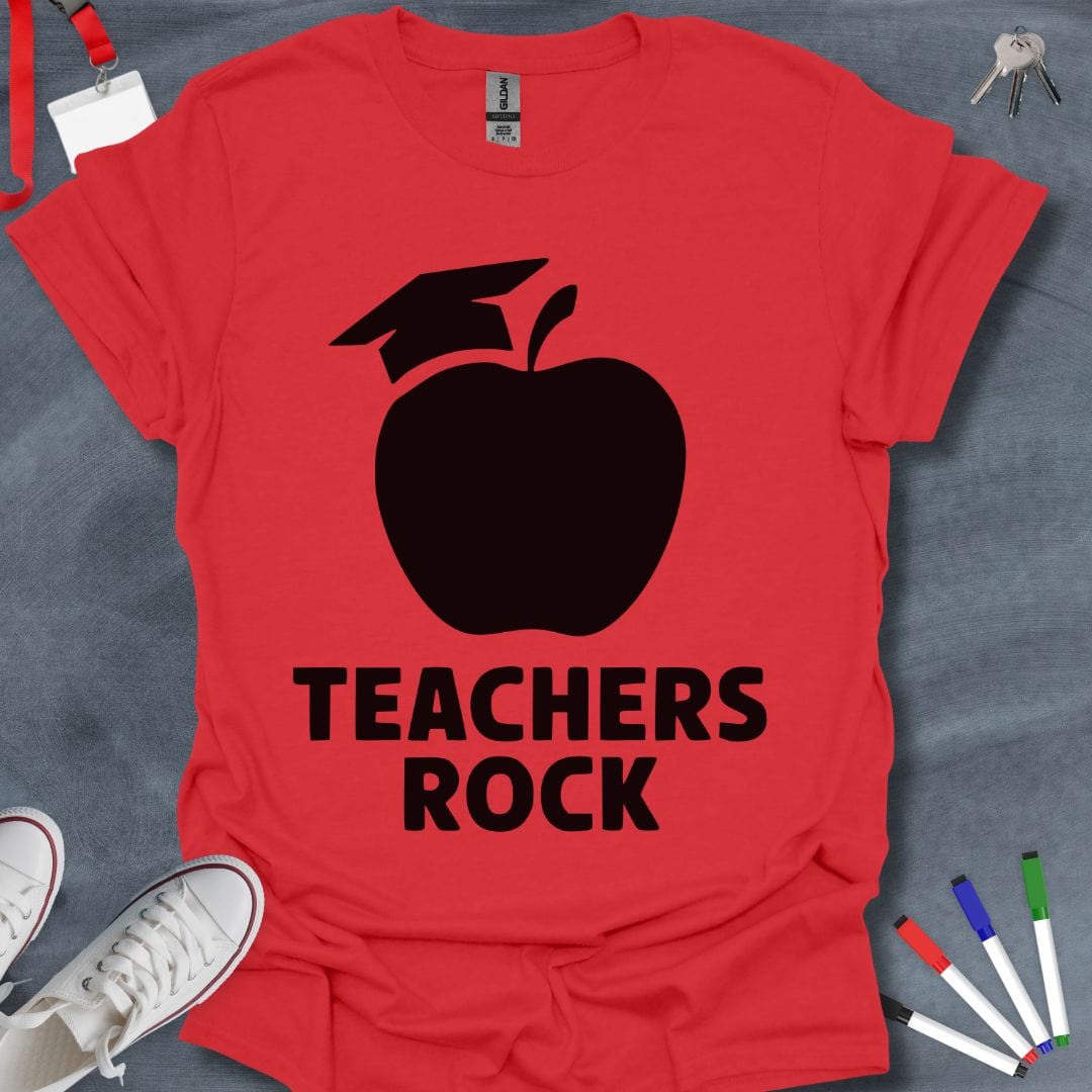 Teacher T-Shirt Red / S Academic Apple Teachers Rock T-Shirt