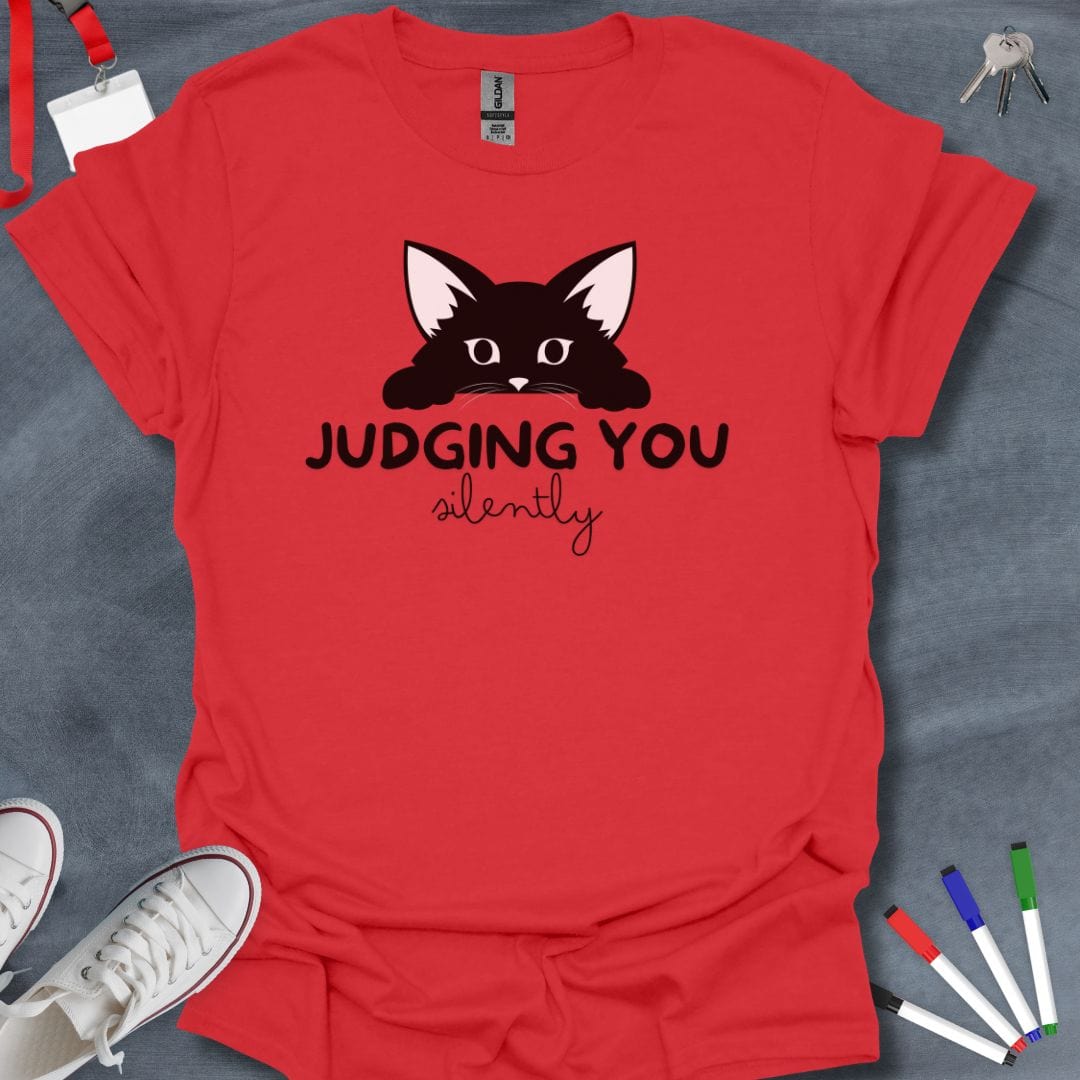 Teacher T-Shirt Red / S Stealthy Scholar Cat T-Shirt