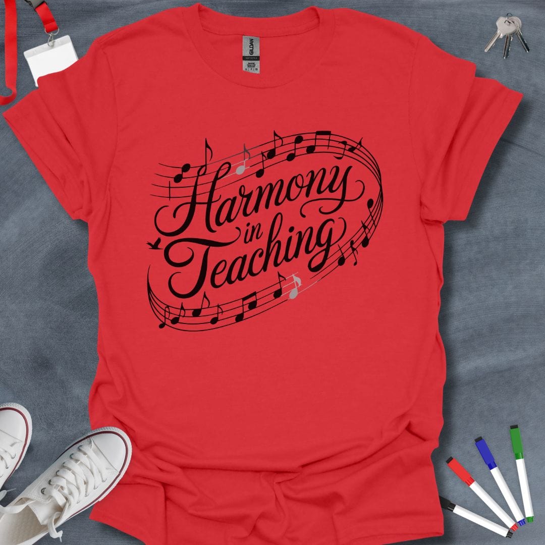 Teacher T-Shirt Red / S Harmony in Teaching Flowing Music Notes T-Shirt