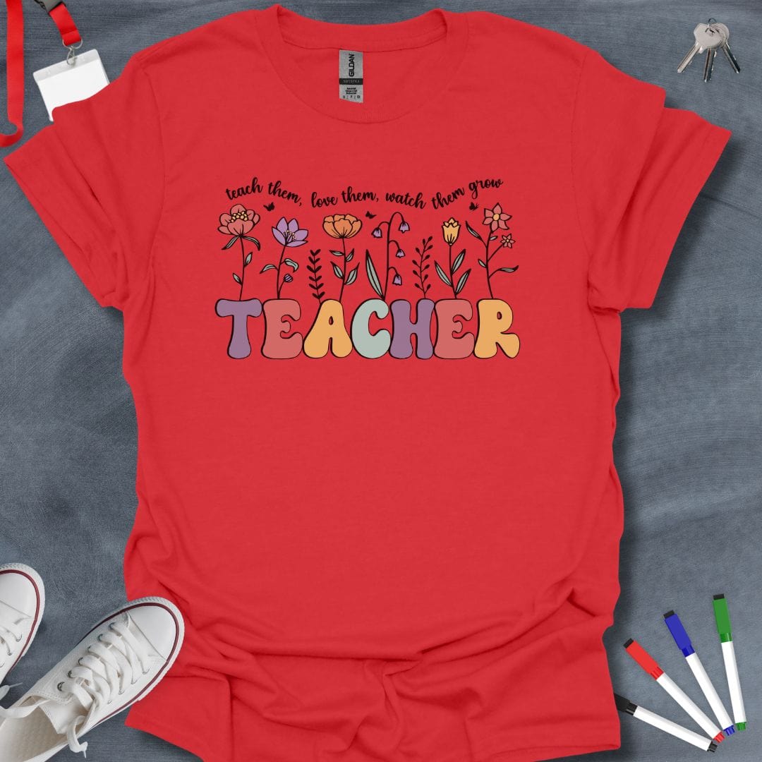 Teacher T-Shirt Red / S Floral Teacher T-Shirt