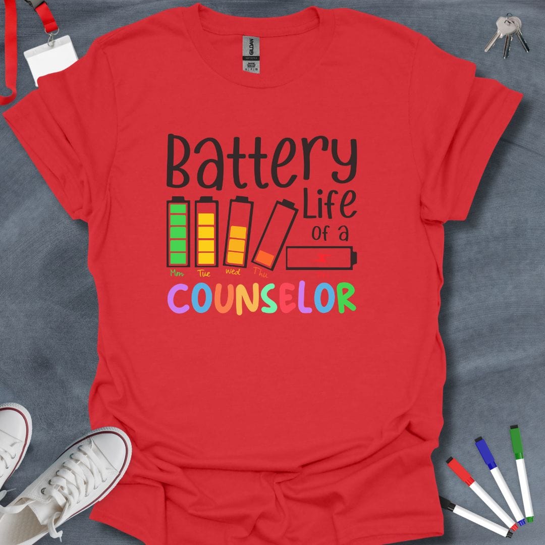 Teacher T-Shirt Red / S Battery Life of a Counselor T-Shirt