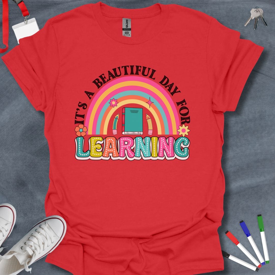 Teacher T-Shirt Red / S Learning Rainbow T-Shirt