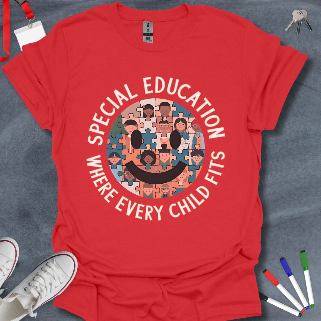 Teacher T-Shirt Red / S Special Education: Where Every Child Fits T-Shirt