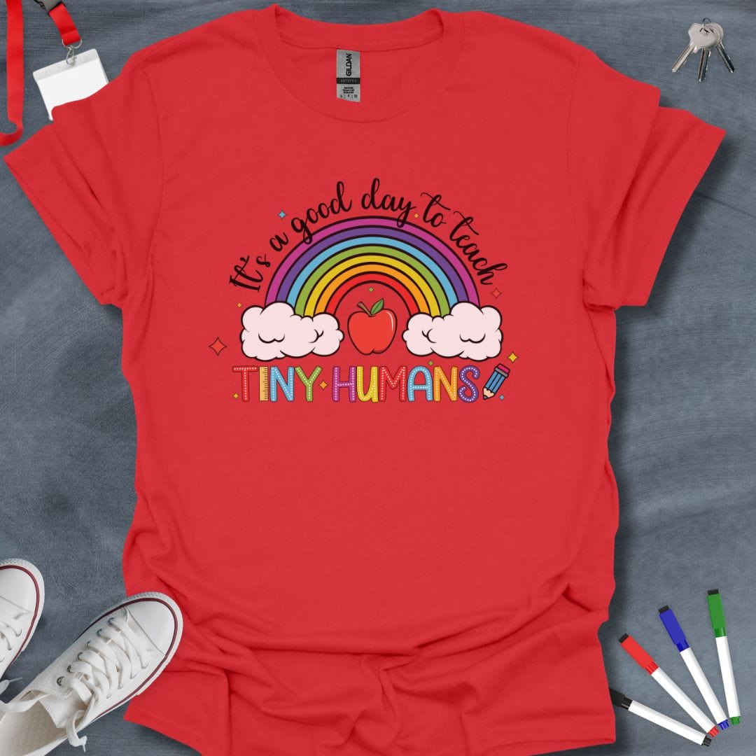 Teacher T-Shirt Red / S Tiny Humans Rainbow T-Shirt