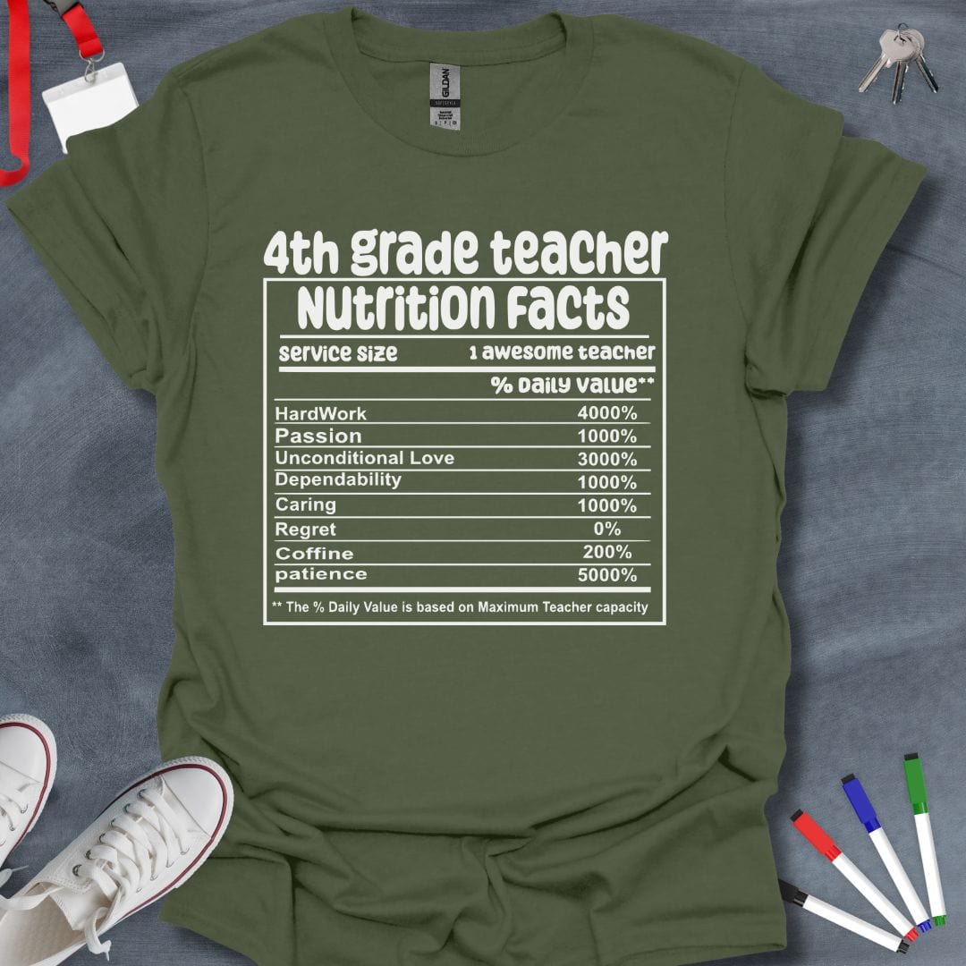 Teacher T-Shirt Military Green / S 4th Grade Teacher Nutrition Facts T-Shirt