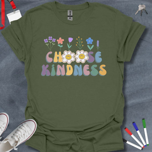 Teacher T-Shirt Military Green / S Choose Kindness Floral T-Shirt