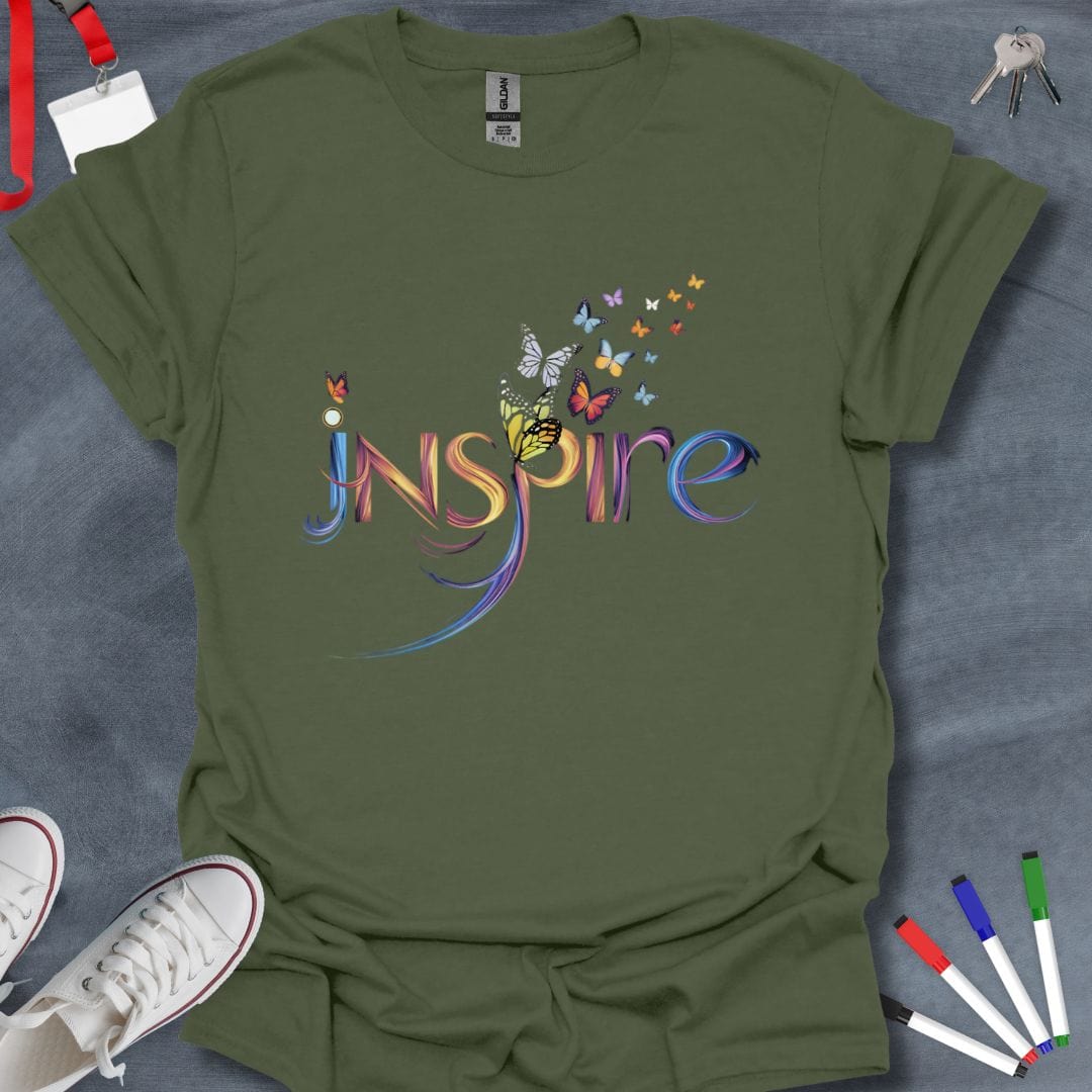 Teacher T-Shirt Military Green / S Colorful Inspire Butterfly T-Shirt