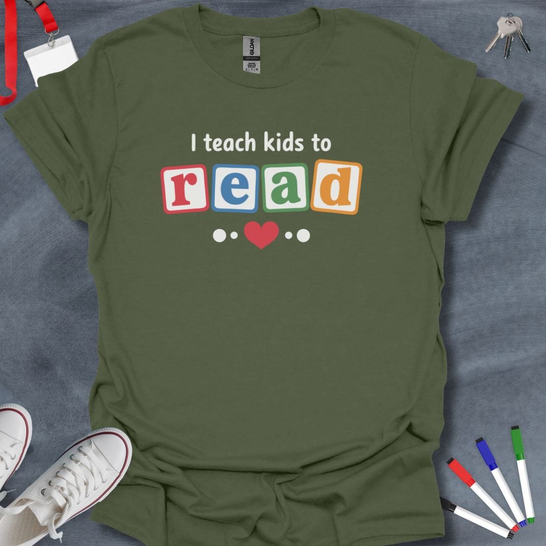 Teacher T-Shirt Military Green / S Reading Heart Educator T-Shirt