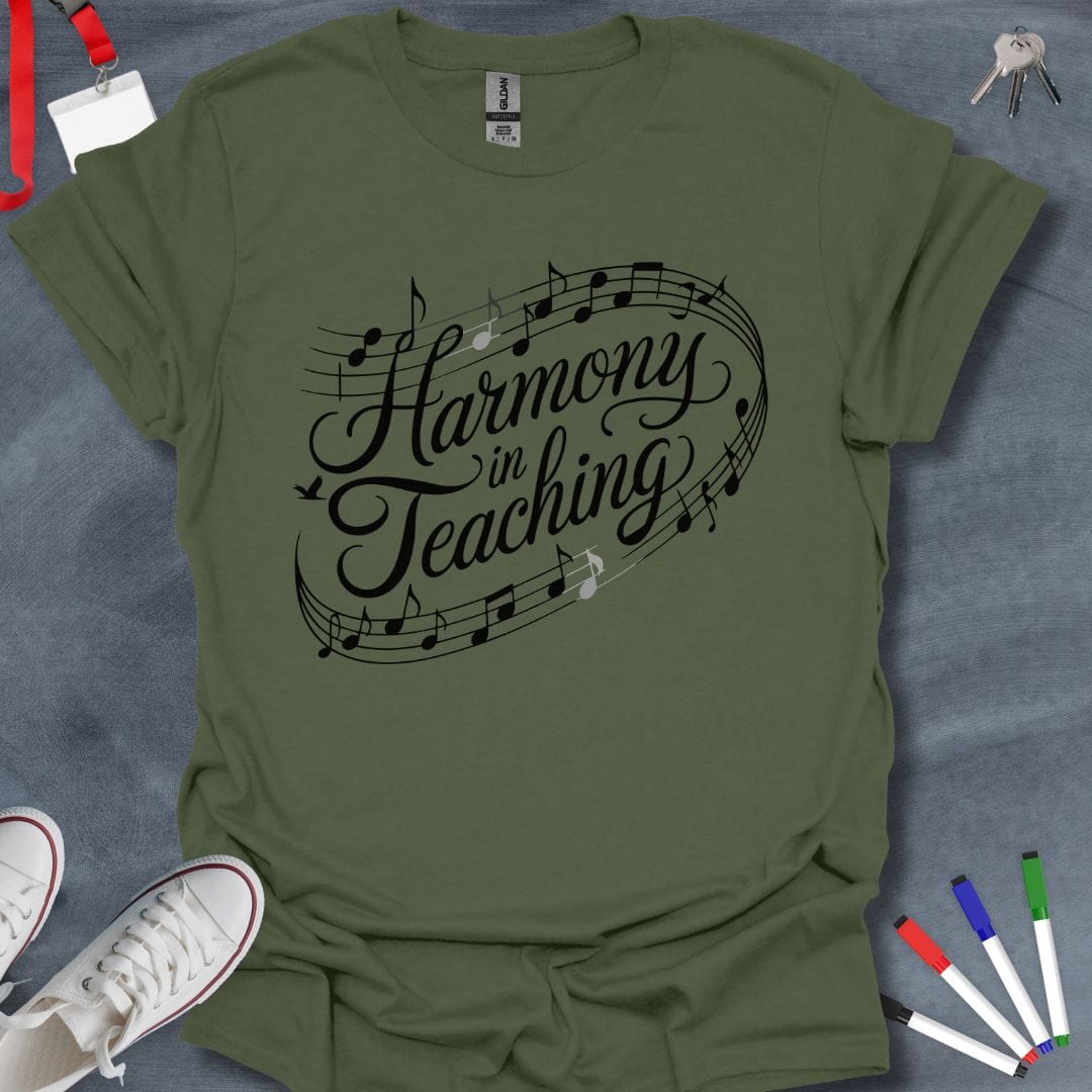 Teacher T-Shirt Military Green / S Harmony in Teaching Flowing Music Notes T-Shirt