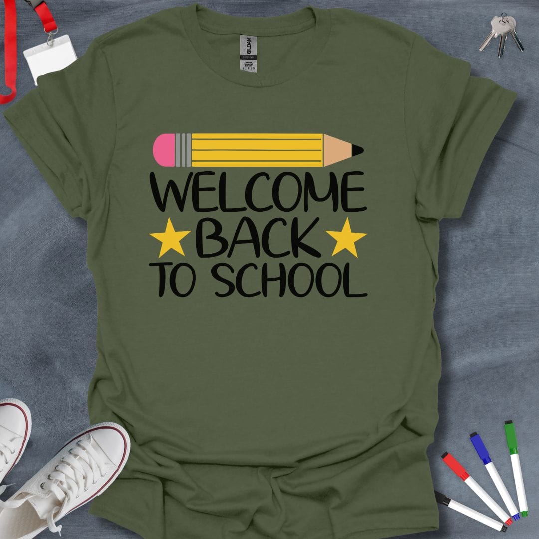 Teacher T-Shirt Military Green / S Stars Welcome Back to School T-Shirt