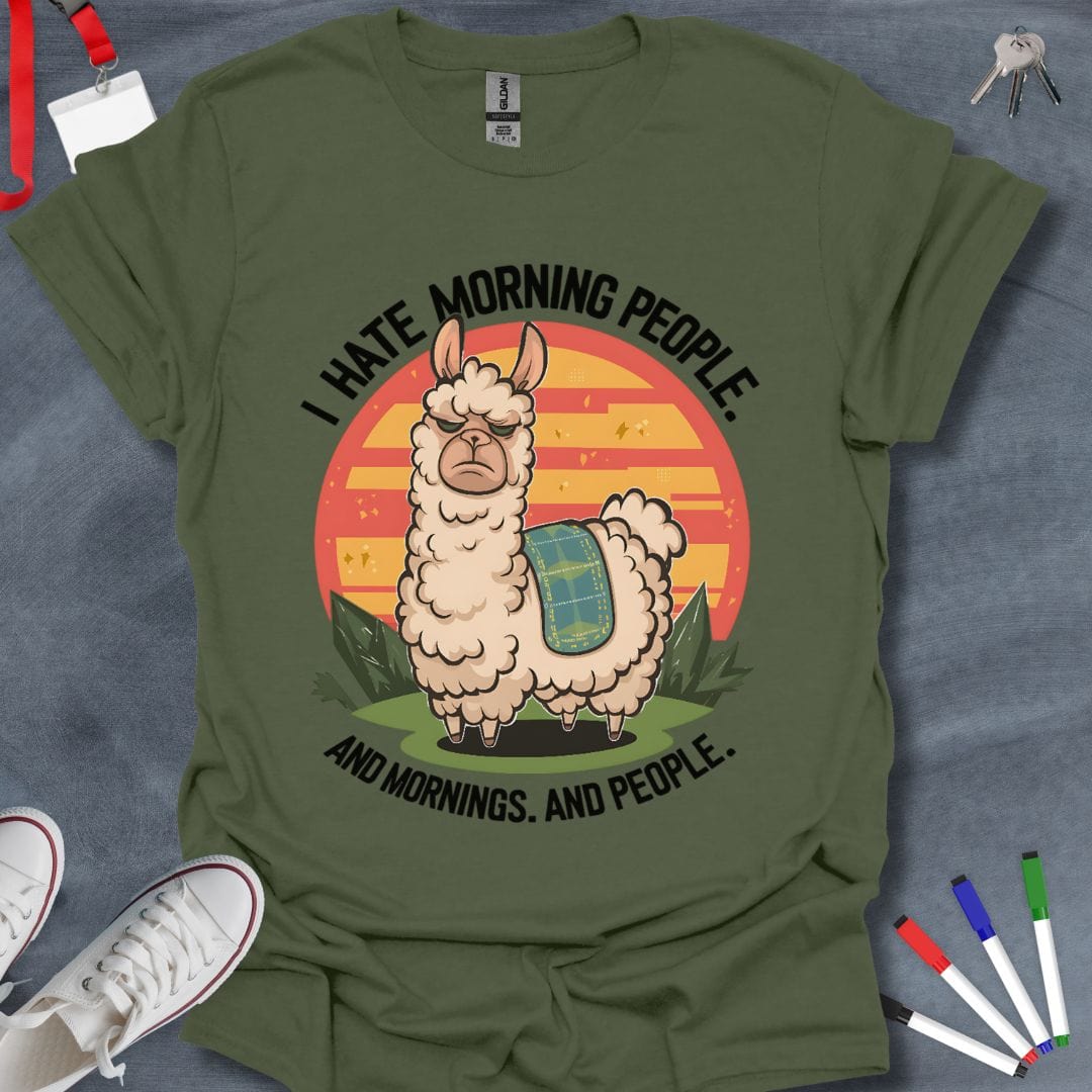 Teacher T-Shirt Military Green / S Grumpy Llama Morning Hater T-Shirt