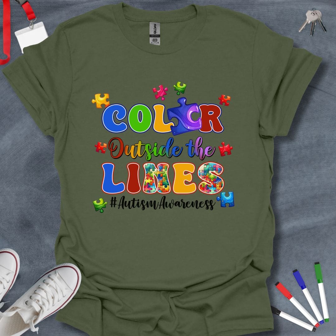 Teacher T-Shirt Military Green / S Color Outside the Lines Puzzle T-Shirt