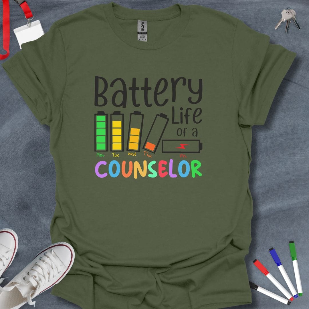 Teacher T-Shirt Military Green / S Battery Life of a Counselor T-Shirt