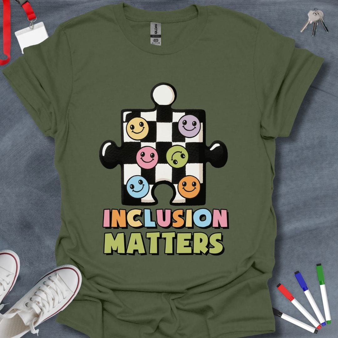 Teacher T-Shirt Military Green / S Inclusion Matters Puzzle T-Shirt