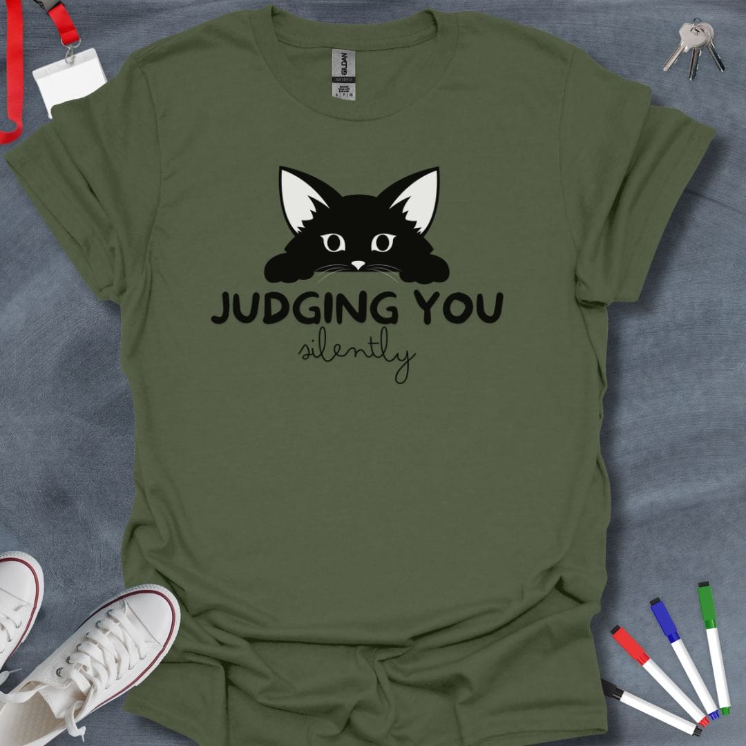 Teacher T-Shirt Military Green / S Stealthy Scholar Cat T-Shirt