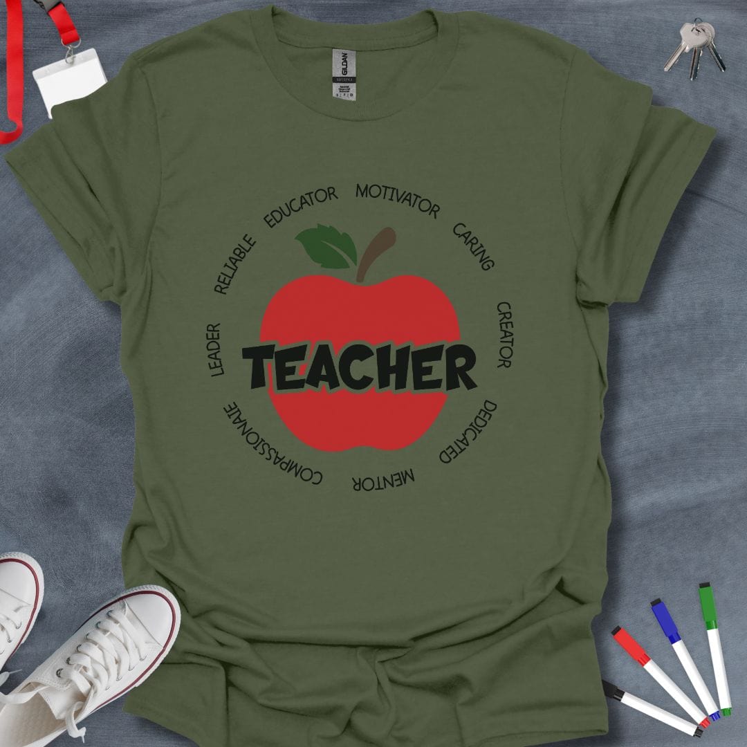 Teacher T-Shirt Military Green / S Teacher Appreciation Apple T-Shirt