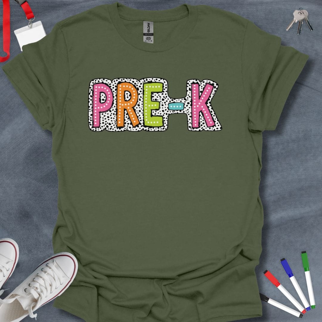 Teacher T-Shirt Military Green / S Pre-K Dalmatian Dots T-Shirt