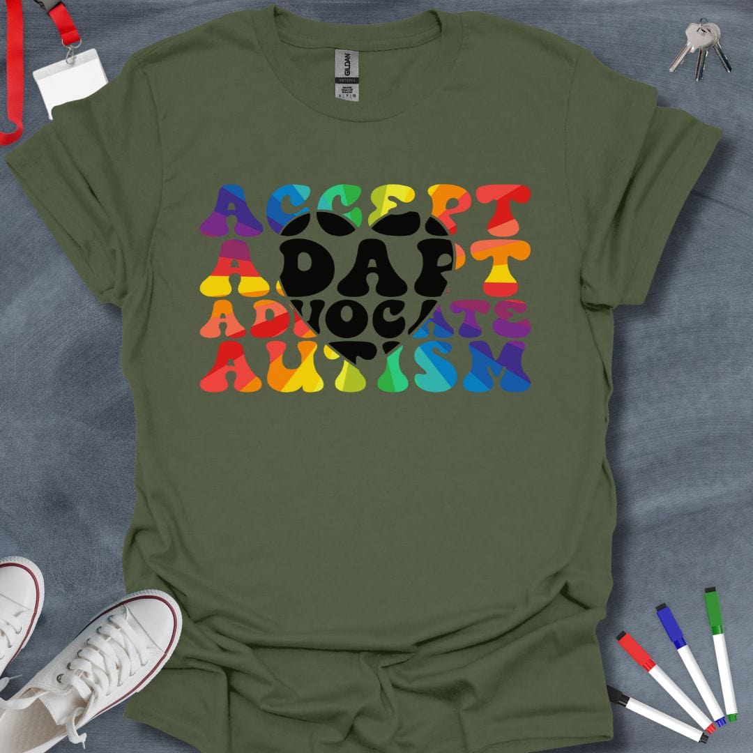 Teacher T-Shirt Military Green / S Accept Advocate Autism T-Shirt