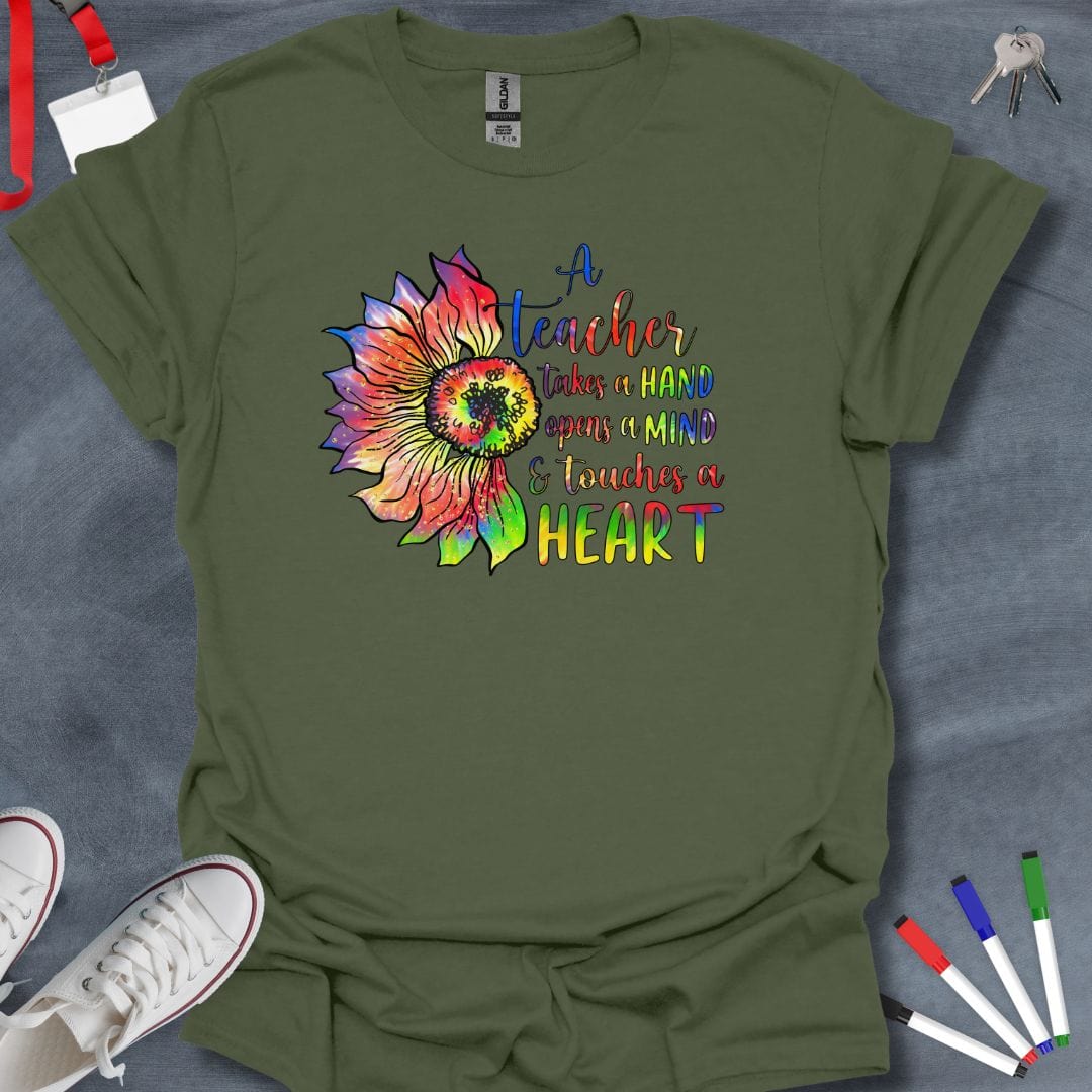 Teacher T-Shirt Military Green / S Inspiring Teacher Sunflower T-Shirt