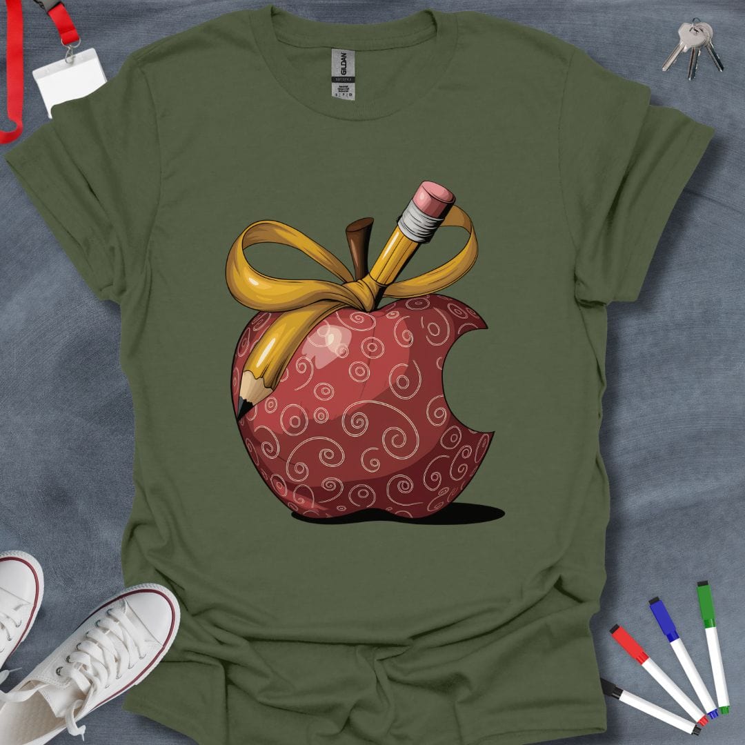 Teacher T-Shirt Military Green / S Creative Core Teacher's Apple and Pencil T-Shirt