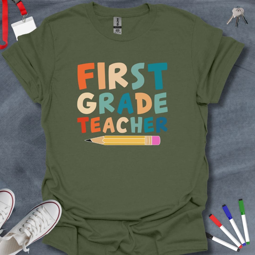 Teacher T-Shirt Military Green / S First Grade Teacher T-Shirt