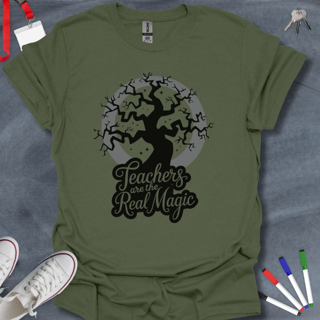 Teacher T-Shirt Military Green / S Teachers Are Real Magic Crescent Moon T-Shirt