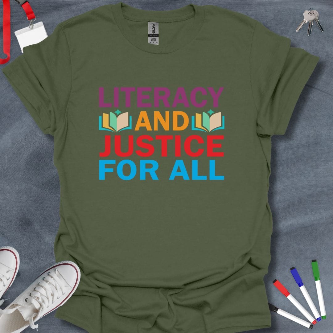 Teacher T-Shirt Military Green / S Literacy and Justice For All T-Shirt