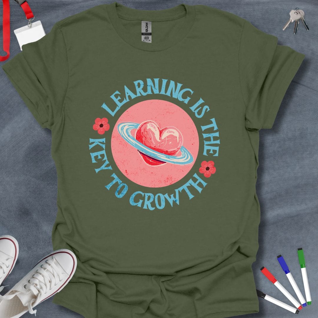 Teacher T-Shirt Military Green / S Learning is the Key to Growth Planetary T-Shirt