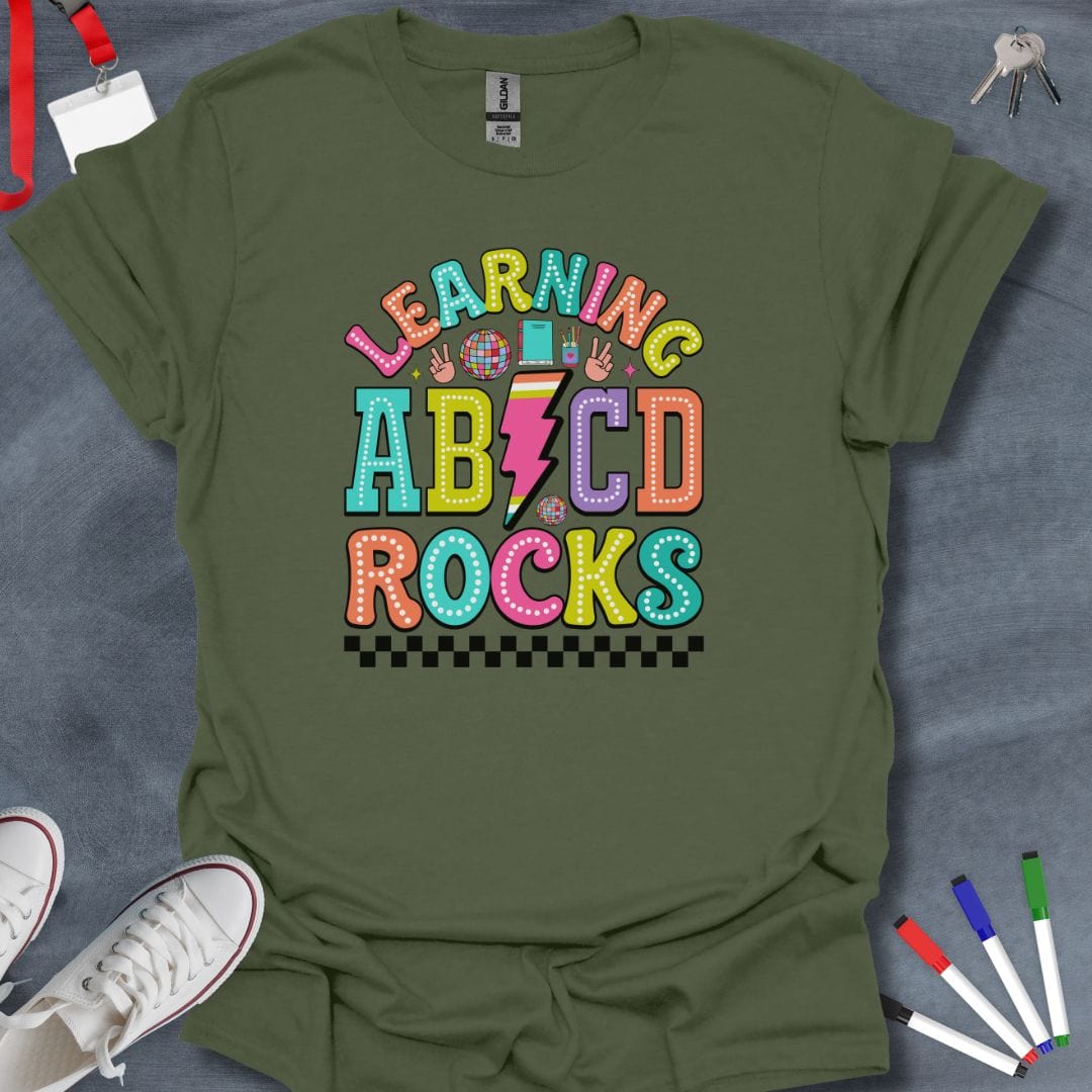 Teacher T-Shirt Military Green / S Learning ABCD Rocks T-Shirt