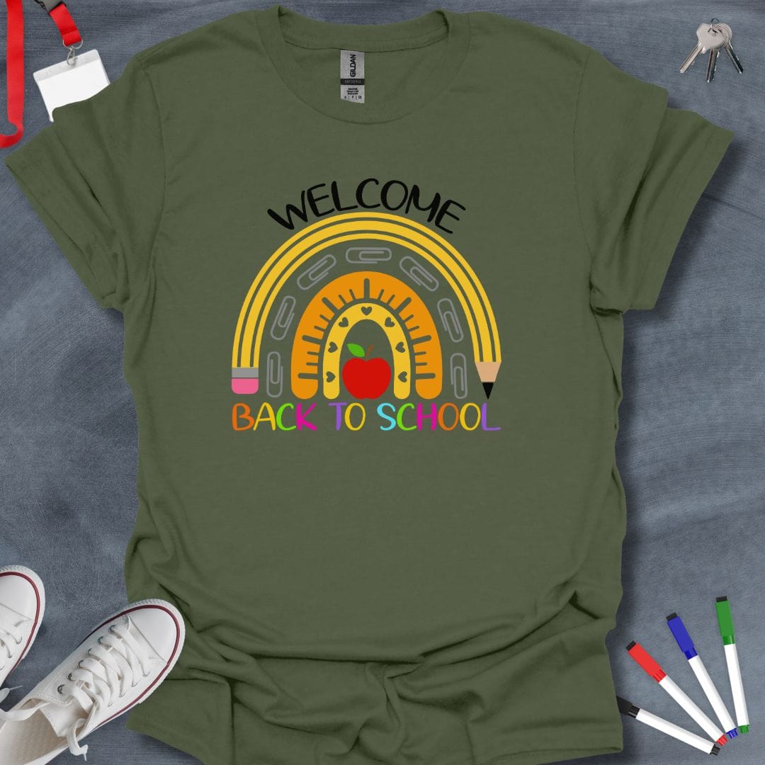 Teacher T-Shirt Military Green / S Rainbow Back to School T-Shirt