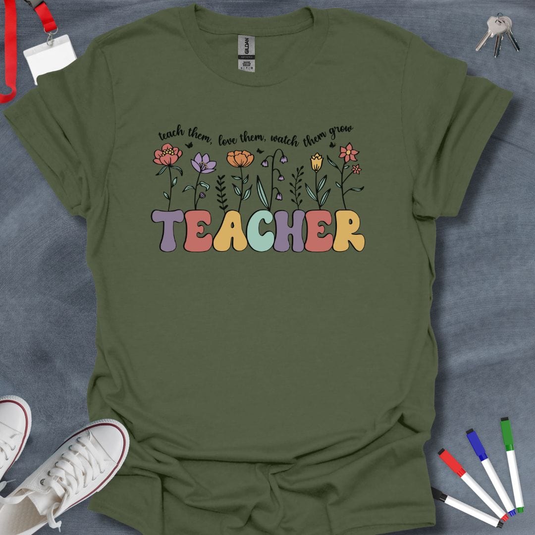 Teacher T-Shirt Military Green / S Floral Teacher T-Shirt