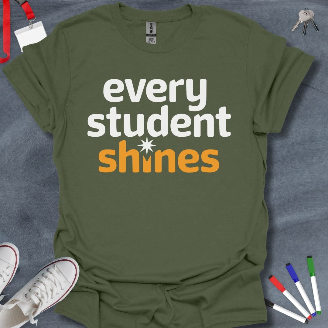 Teacher T-Shirt Military Green / S Every Student Shines Star Motif T-Shirt