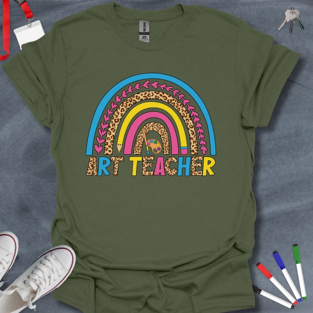 Teacher T-Shirt Military Green / S Art Teacher Leopard Rainbow T-Shirt