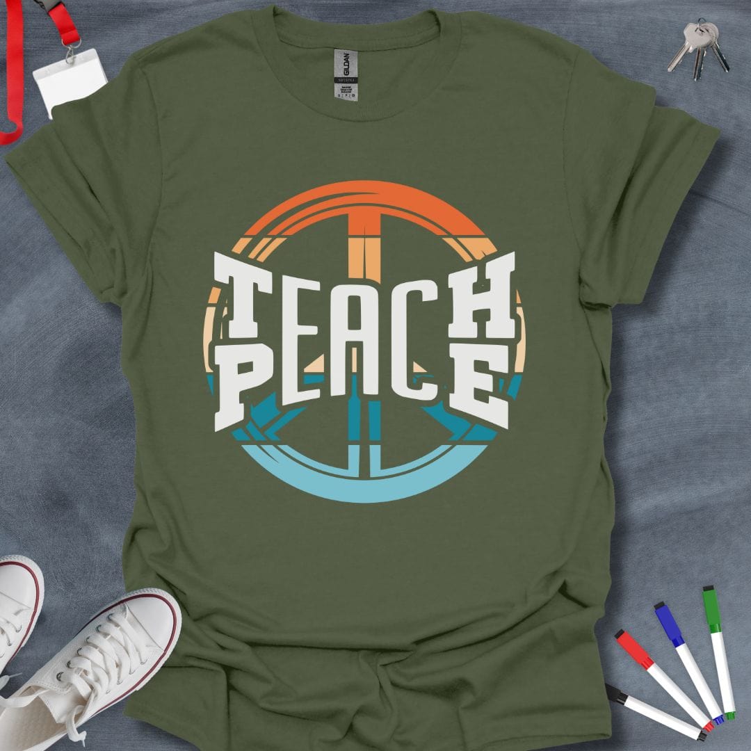 Teacher T-Shirt Military Green / S Retro Teach Peace T-Shirt