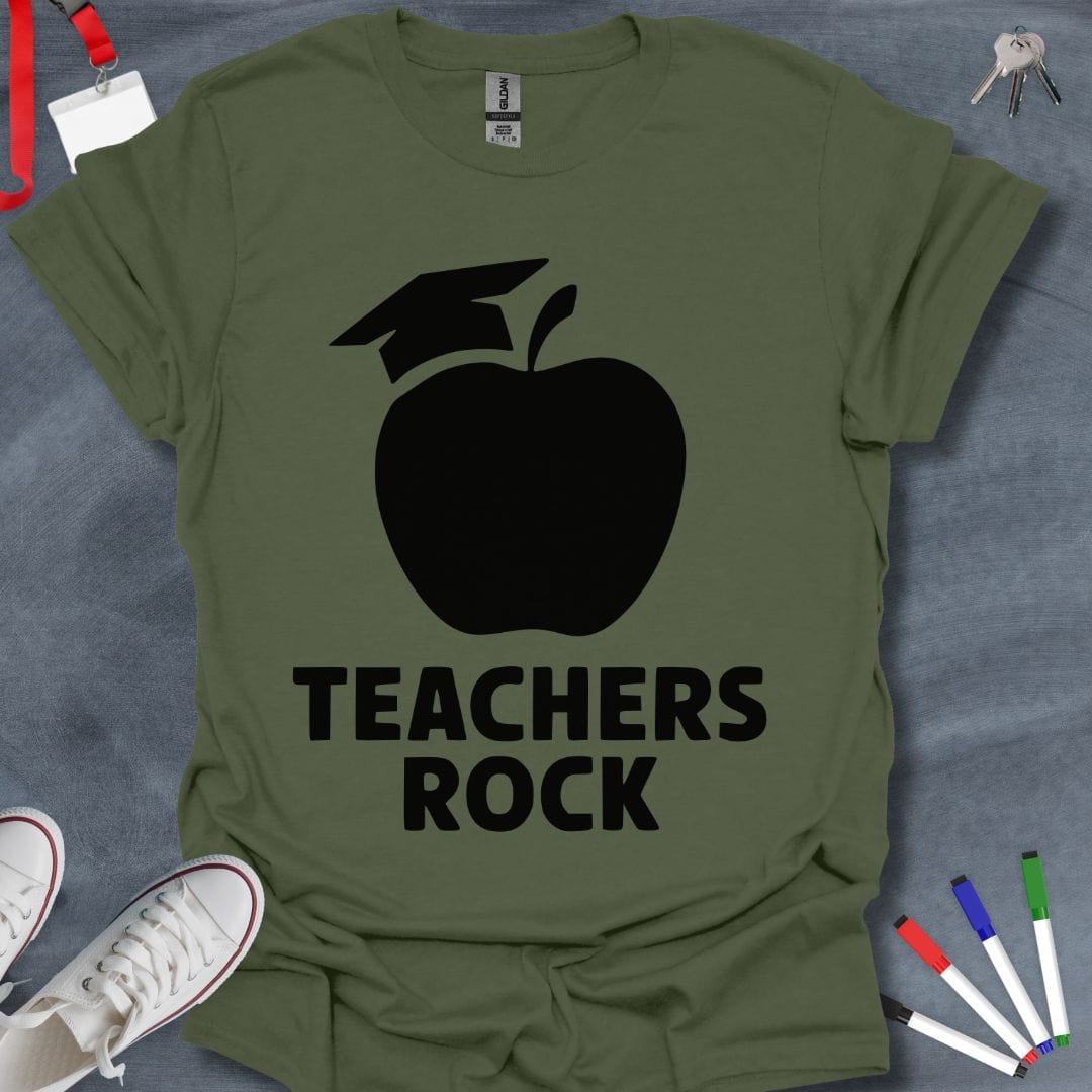 Teacher T-Shirt Military Green / S Academic Apple Teachers Rock T-Shirt