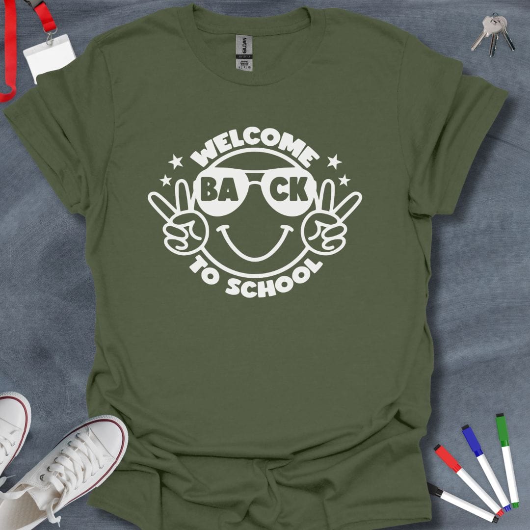 Teacher T-Shirt Military Green / S Welcome Back Smiling Face T-Shirt