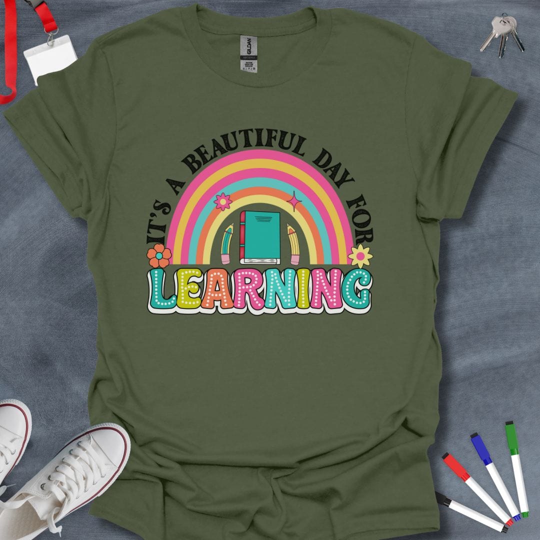 Teacher T-Shirt Military Green / S Learning Rainbow T-Shirt