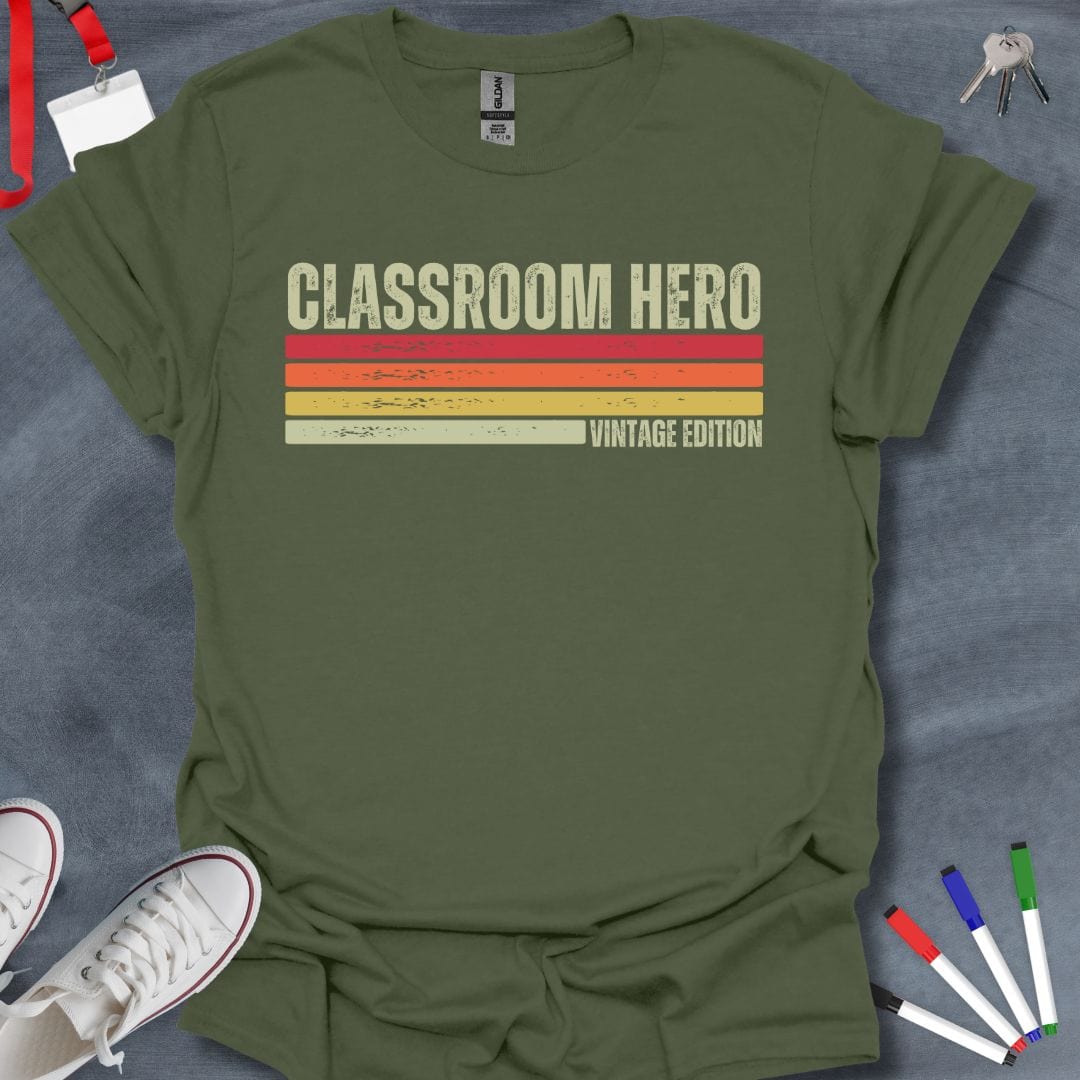 Teacher T-Shirt Military Green / S Vintage Classroom Hero T-Shirt